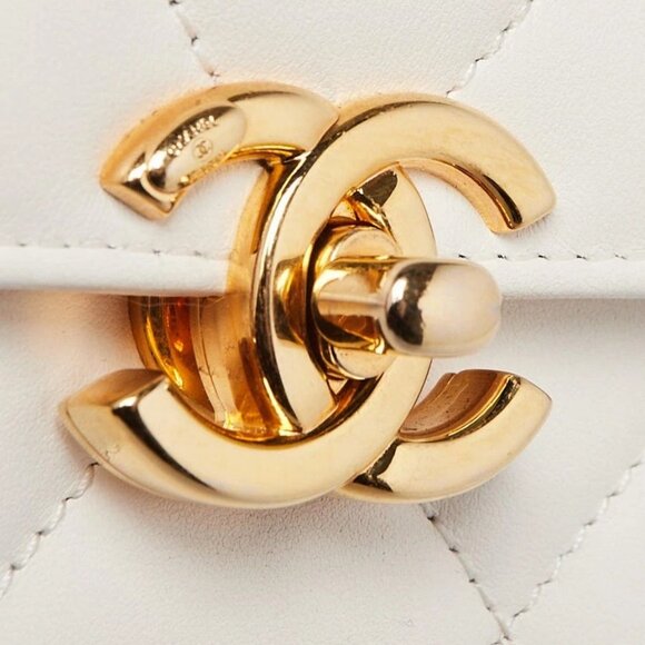 Chanel White Quilted Lambskin Leather CC Chain Top Handle Mini Flap Bag - Picture 5 of 10